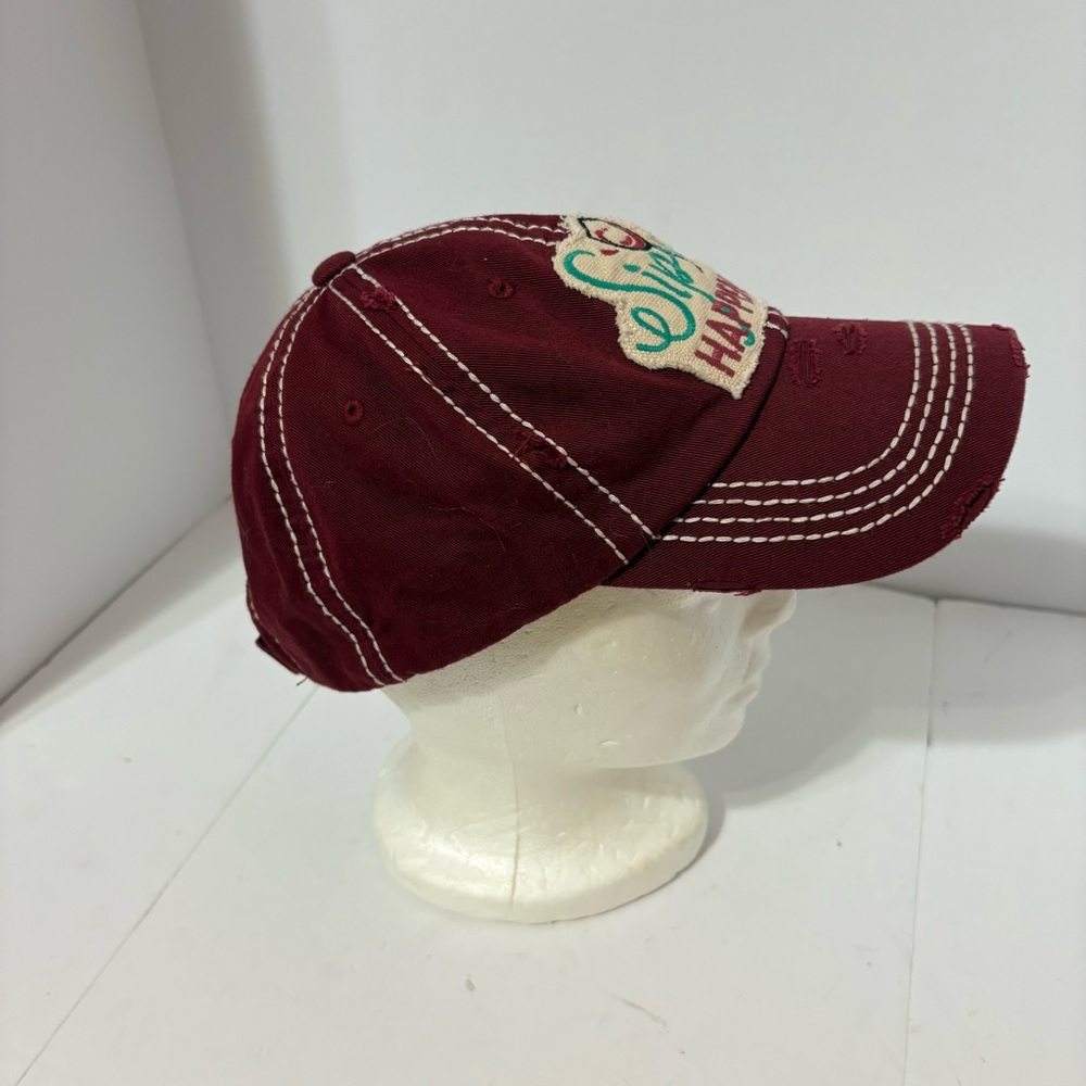 Embroidered Cap "Sip Happens" in teal and brown, a with a smiling wine glass. - Picture 3 of 6